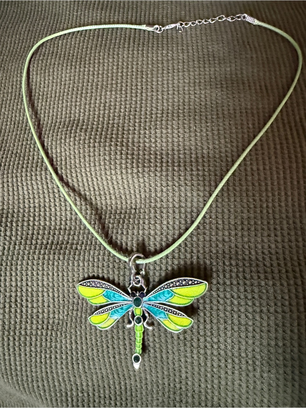 Green and Blue Dragonfly Pendant Necklace - Women's Fashion Jewelry